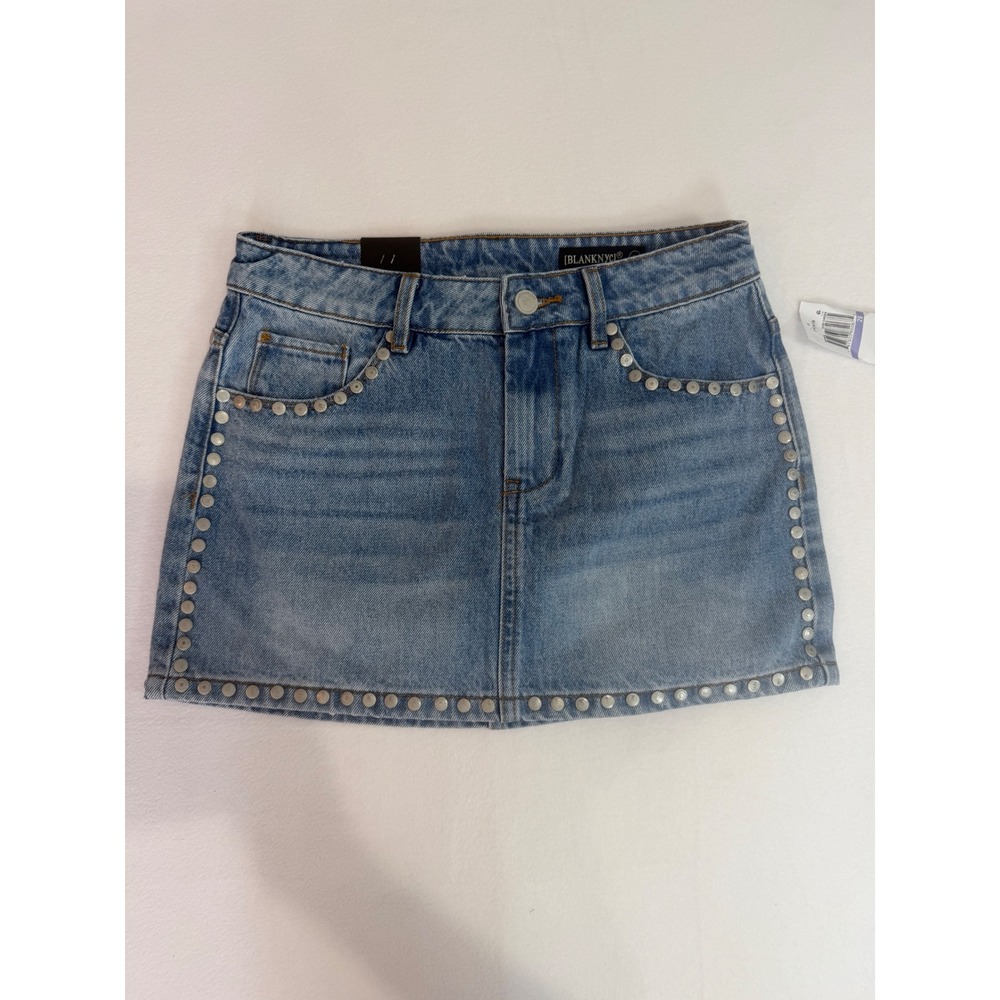 Blank NYC Denim Mini Skirt Womens 26 Blue Studded Rose Garden Festival Boho New